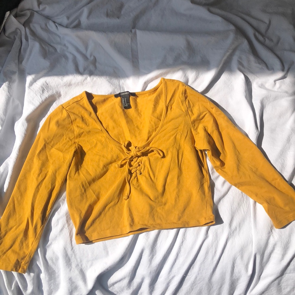 F21 Mustard Tie Front Crop Top